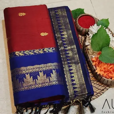 Kalyani Cotton Silk - Maroon Blue Combination
