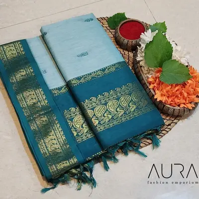 Kalyani Cotton Silk - Teal Blue Combination