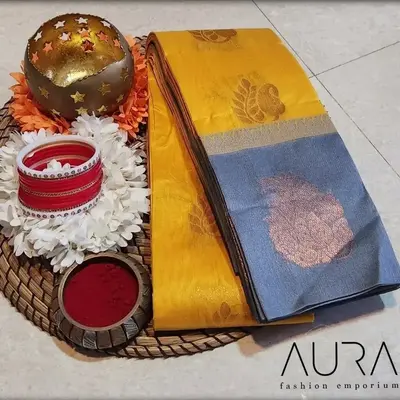 Kottanchi Kota Silk Sarees Yellow and Grey colour combination
