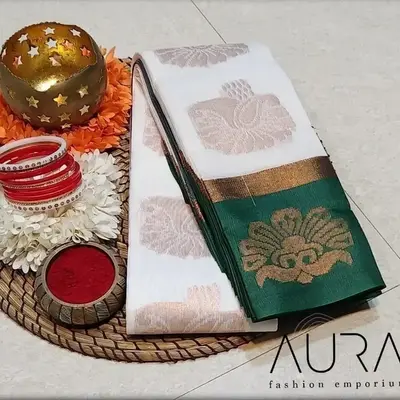 Kottanchi Kota Silk Sarees White and Bottle green colour combination