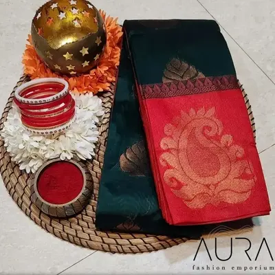 Kottanchi Kota Silk Sarees Bottle green and Red colour combination