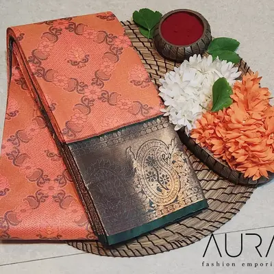 Kottanchi Silk Premium Wedding collection - 3D ELITE - Peach Orange